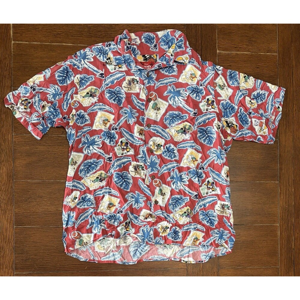 Disney Reyn Spooner Shirt Mens Large Red Hawaiian Button Down Mickey Mouse AOP